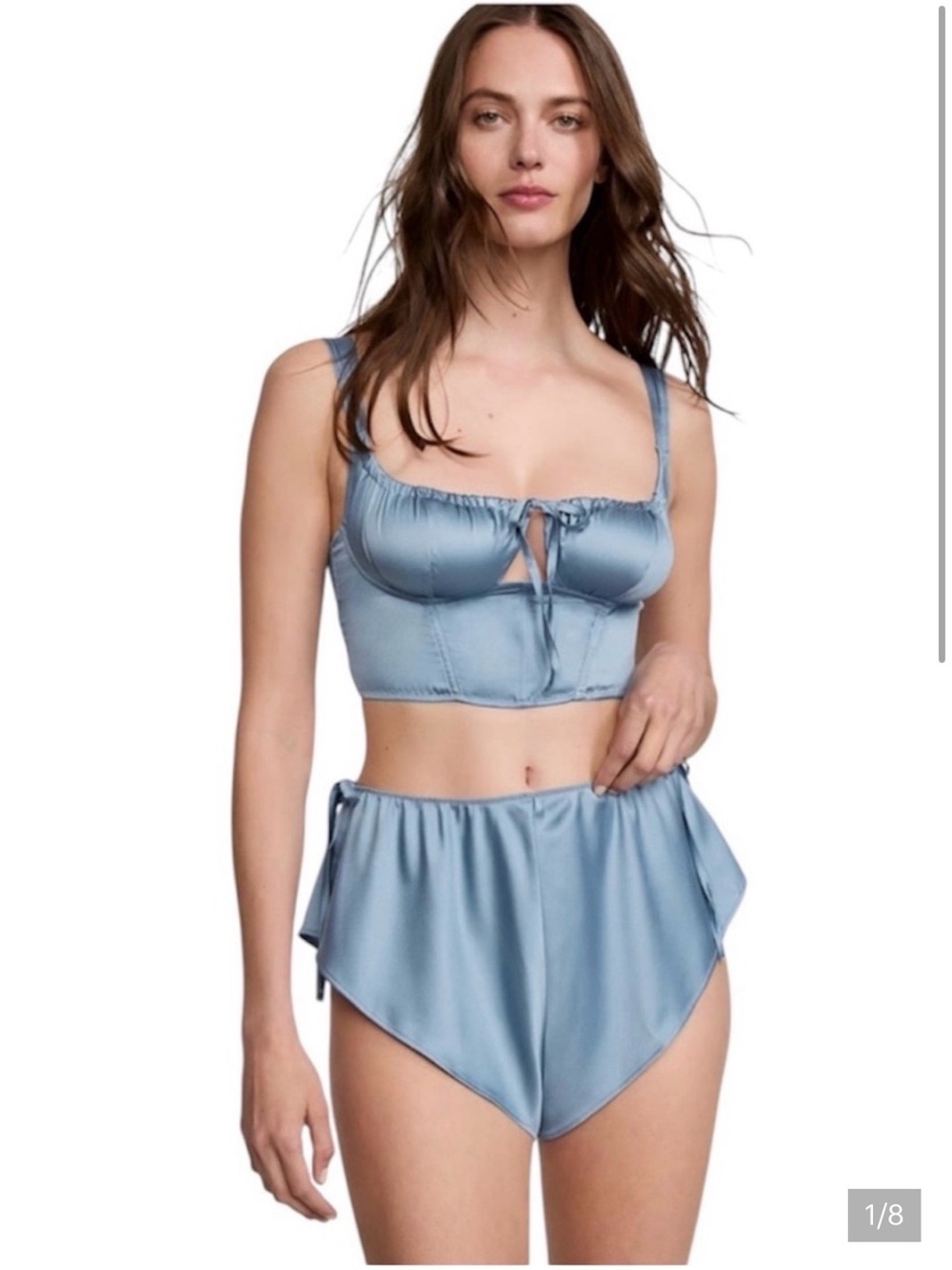 Victoria's Secret Satin Bralette & High-Waist Shorts Set in Light Blue NWT